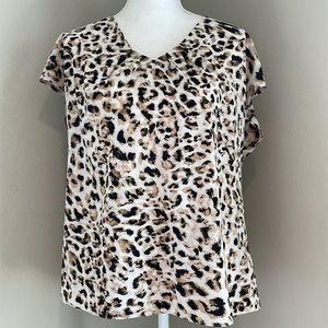 Calvin Klein | Woven Leopard Print Short Sleeve Top | Large